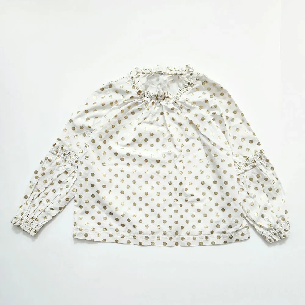 Crewcuts Elaine Bubble Sleeve Blouse with Shiny Gold Polka Dots | Girls Size 10